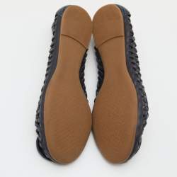 Pre Owned Tory Burch Two Tone Blue Woven Leather Ballet Flats Size 38.5