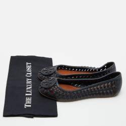 Pre Owned Tory Burch Two Tone Blue Woven Leather Ballet Flats Size 38.5
