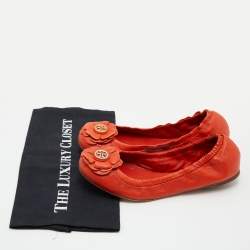 Tory Burch Orange Leather Scrunch Ballet Flats Size 38