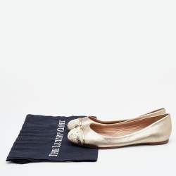 Pre Owned Tory Burch Metallic/Beige Leather and Python Embossed Pacey Ballet Flats Size 37.5