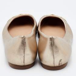 Pre Owned Tory Burch Metallic/Beige Leather and Python Embossed Pacey Ballet Flats Size 37.5
