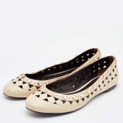 Pre Owned Tory Burch Beige Leather Embellished Kingsbridge Ballet Flats Size 39.5
