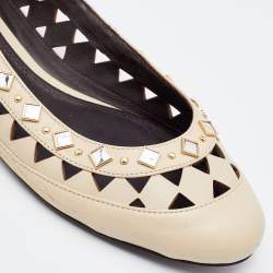 Pre Owned Tory Burch Beige Leather Embellished Kingsbridge Ballet Flats Size 39.5