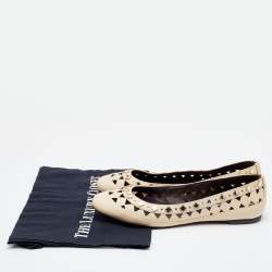 Pre Owned Tory Burch Beige Leather Embellished Kingsbridge Ballet Flats Size 39.5