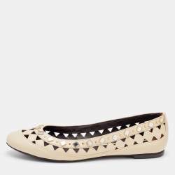 Pre Owned Tory Burch Beige Leather Embellished Kingsbridge Ballet Flats Size 39.5