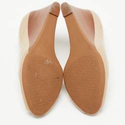 Pre Owned Tory Burch Nude Patent Leather Lowell Peep Toe Wedge Pumps Size 38