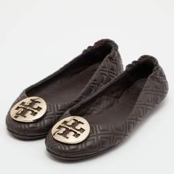 Pre Owned Tory Burch Brown Leather Scrunch Ballet Flats Size 36
