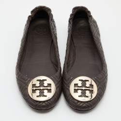 Pre Owned Tory Burch Brown Leather Scrunch Ballet Flats Size 36