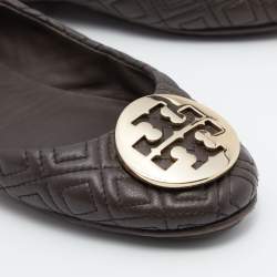 Pre Owned Tory Burch Brown Leather Scrunch Ballet Flats Size 36