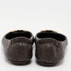 Pre Owned Tory Burch Brown Leather Scrunch Ballet Flats Size 36