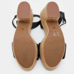 Pre Owned Tory Burch Black Leather Cork Wedge Strappy Platform Sandals Size 39.5