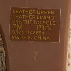 Pre Owned Tory Burch Metallic Leather Thatched Espadrille Platform Wedge Sandals Size 37.5