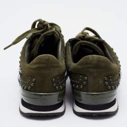 Pre Owned Tory Burch Green Suede Scarlett Crystal Embellished Sneakers Size 39.5