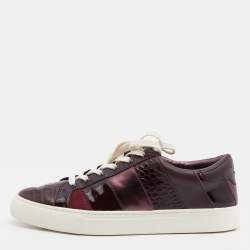 Tory Burch Burgundy Croc Embossed Leather and Patent Low Top Sneakers Size  39 Tory Burch | TLC
