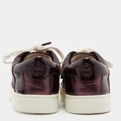 Pre Owned Tory Burch Burgundy Croc Embossed Leather and Patent Low Top Sneakers Size 39