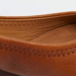 Pre Owned Tory Burch Tan Leather Selma Wedge Logo Peep Toe Pumps Size 41 