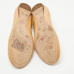 Pre Owned Tory Burch Beige Patent Leather Caroline Ballet Flats Size 40