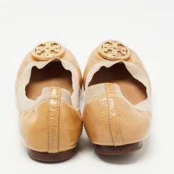 Pre Owned Tory Burch Beige Patent Leather Caroline Ballet Flats Size 40