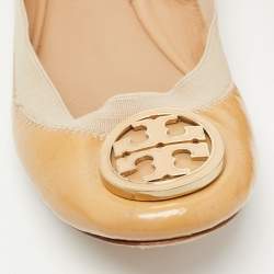 Pre Owned Tory Burch Beige Patent Leather Caroline Ballet Flats Size 40