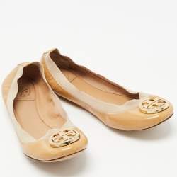 Pre Owned Tory Burch Beige Patent Leather Caroline Ballet Flats Size 40
