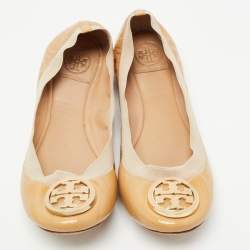 Pre Owned Tory Burch Beige Patent Leather Caroline Ballet Flats Size 40