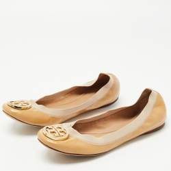 Pre Owned Tory Burch Beige Patent Leather Caroline Ballet Flats Size 40