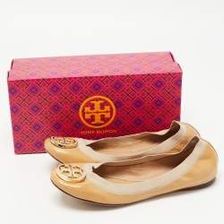 Pre Owned Tory Burch Beige Patent Leather Caroline Ballet Flats Size 40