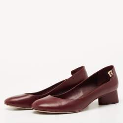 Pre Owned Tory Burch Burgundy Leather Elizabeth Pumps Size 41.5