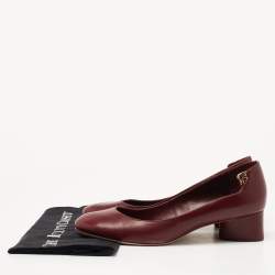 Pre Owned Tory Burch Burgundy Leather Elizabeth Pumps Size 41.5