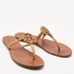 Pre Owned Tory Burch Brown Leather Miller Flat Thong Sandals Size 38.5