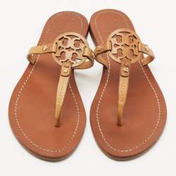 Pre Owned Tory Burch Brown Leather Miller Flat Thong Sandals Size 38.5