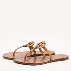 Pre Owned Tory Burch Brown Leather Miller Flat Thong Sandals Size 38.5