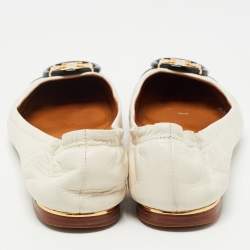 Pre Owned Tory Burch Off White/Black Leather Logo Buckle Ballet Flats Size 38
