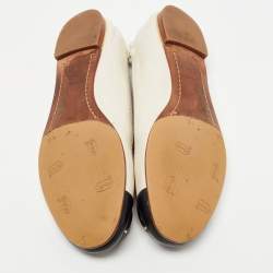 Pre Owned Tory Burch Off White/Black Leather Logo Buckle Ballet Flats Size 38