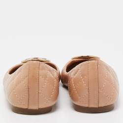 Pre Owned Tory Burch Beige Quilted Leather Quinn Ballet Flats Size 38.5