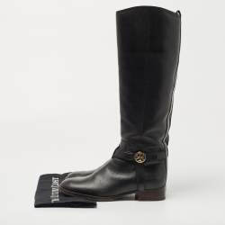 Pre Owned Tory Burch Black Leather Reva Knee Length Boots Size 36.5