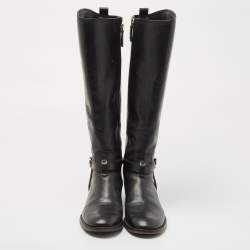 Pre Owned Tory Burch Black Leather Reva Knee Length Boots Size 36.5