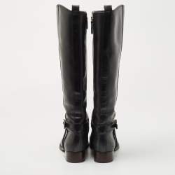 Pre Owned Tory Burch Black Leather Reva Knee Length Boots Size 36.5