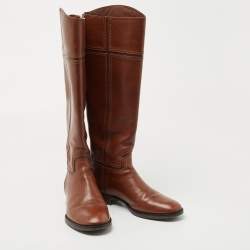 Pre Owned Tory Burch Brown Leather Knee Length Boots Size 36.5