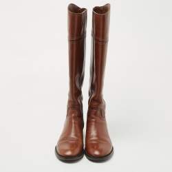 Pre Owned Tory Burch Brown Leather Knee Length Boots Size 36.5
