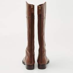 Pre Owned Tory Burch Brown Leather Knee Length Boots Size 36.5