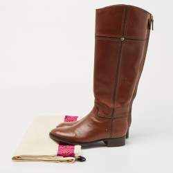 Pre Owned Tory Burch Brown Leather Knee Length Boots Size 36.5