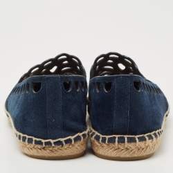Pre Owned Tory Burch Navy Blue Suede Cutout Espadrille Flats Size 37.5