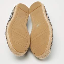 Pre Owned Tory Burch Navy Blue Suede Cutout Espadrille Flats Size 37.5