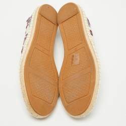 Pre Owned Tory Burch Cream/Red Printed Canvas whipstitch Espadrille Flats Size 39.5