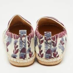 Pre Owned Tory Burch Cream/Red Printed Canvas whipstitch Espadrille Flats Size 39.5