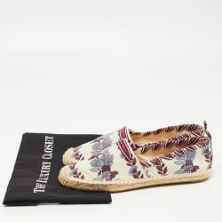 Pre Owned Tory Burch Cream/Red Printed Canvas whipstitch Espadrille Flats Size 39.5