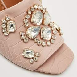 Pre Owned Tory Burch Beige Croc Embossed Leather Martine Mules Size 40