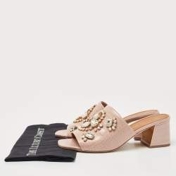 Pre Owned Tory Burch Beige Croc Embossed Leather Martine Mules Size 40