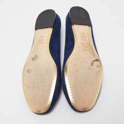 Pre Owned Tory Burch Navy Blue Suede Reva Ballet Flats Size 39.5